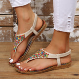 Beaded PU Leather Open Toe Sandals 