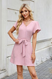 Tied Button Up Short Sleeve Mini Shirt Dress Dresses