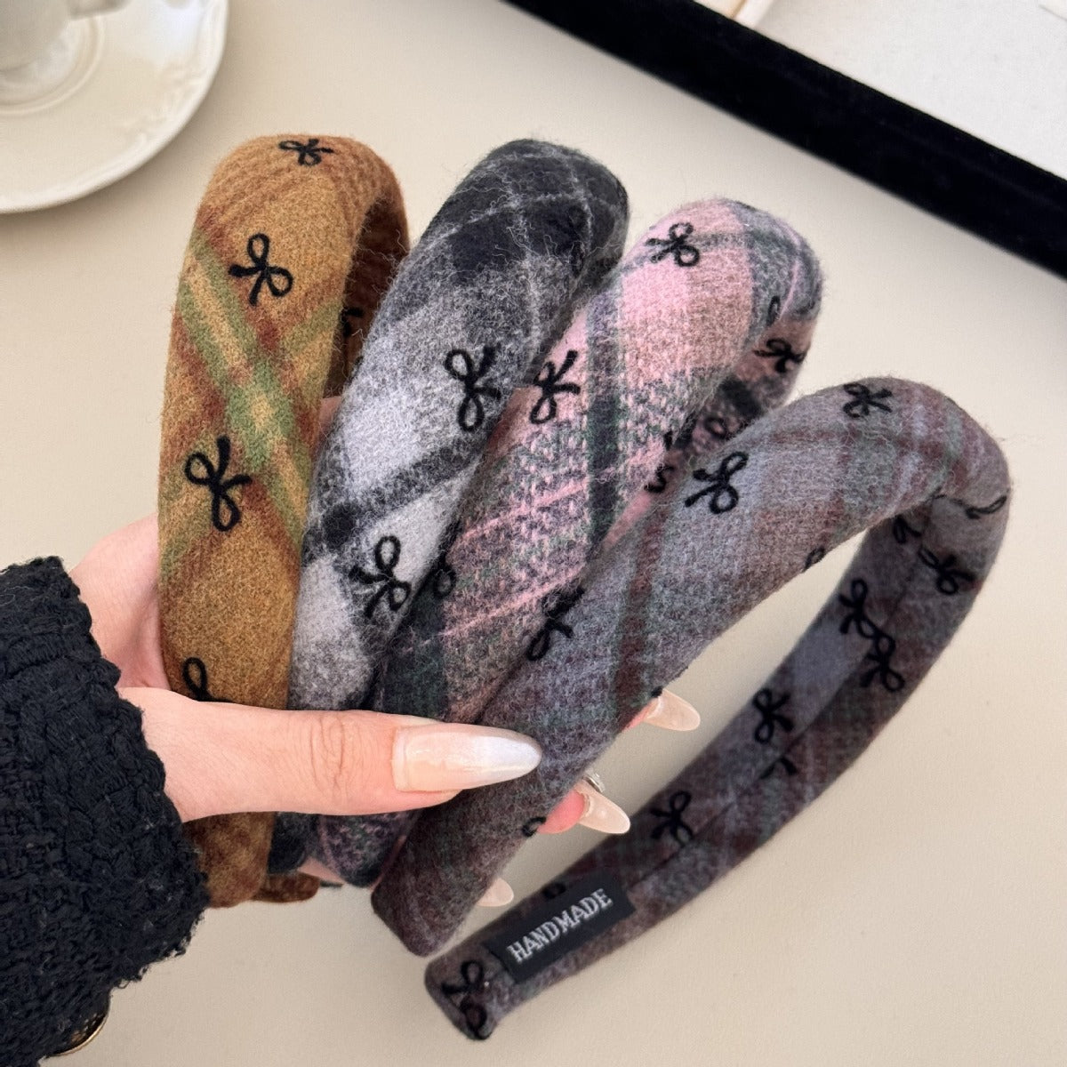 Bow Plaid Polyester Hair Headband 