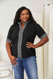 Double Take Embroidered Notched Neck Top 