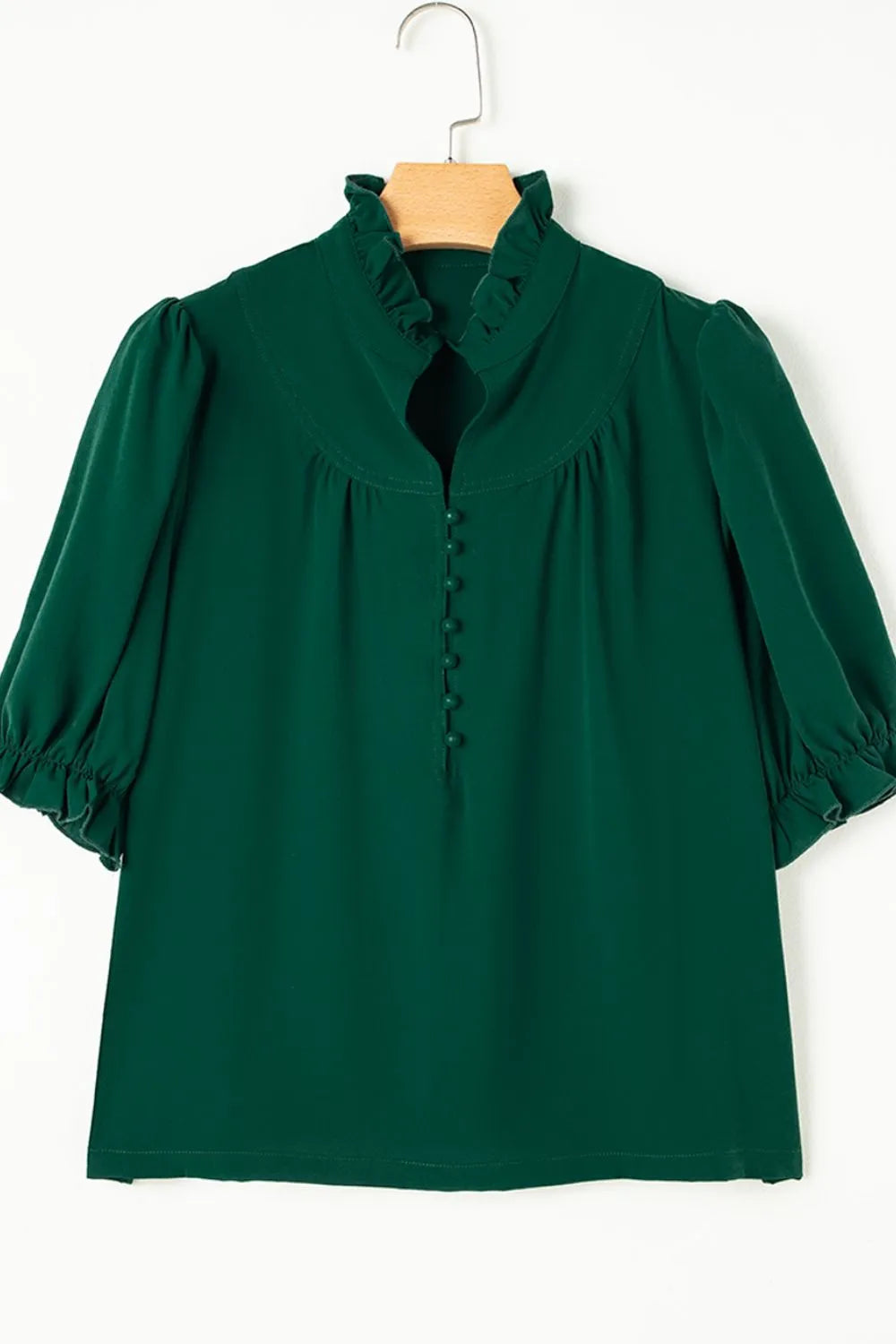 Puff Sleeve Frilled Trim Elegant Blouse 