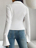 Devine Slit Tied Collared Neck Long Sleeve Blouse 