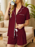 Button Up Short Sleeve Top and Shorts Lounge Set Lingerie & Nightwear