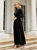 Tie Front Round Neck Long Sleeve Maxi Dress Dresses