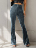 High-Waisted Ribbed Velvet Flare Pants 