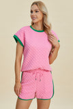 Double Take Full Size Texture Contrast T-Shirt and Shorts Set 