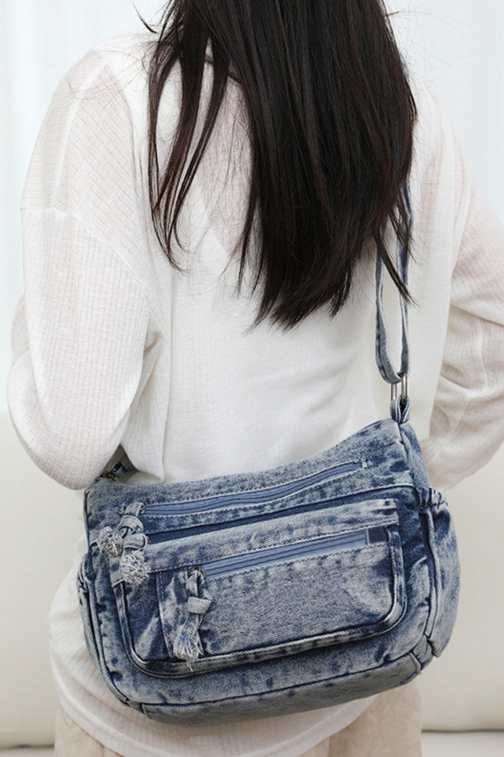 Adjustable Strap Denim Crossbody Bag 