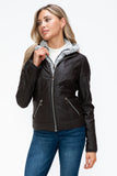 YMI Faux Layered Double-Zipper Jacket with Fuzzy Hood 