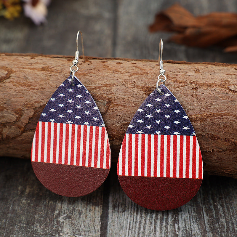 Stars and Stripes PU Leather Teardrop Earrings 