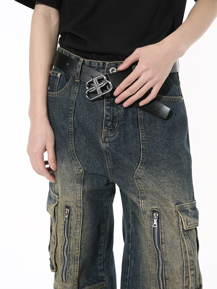Mid Rise Jeans with Cargo Pockets 