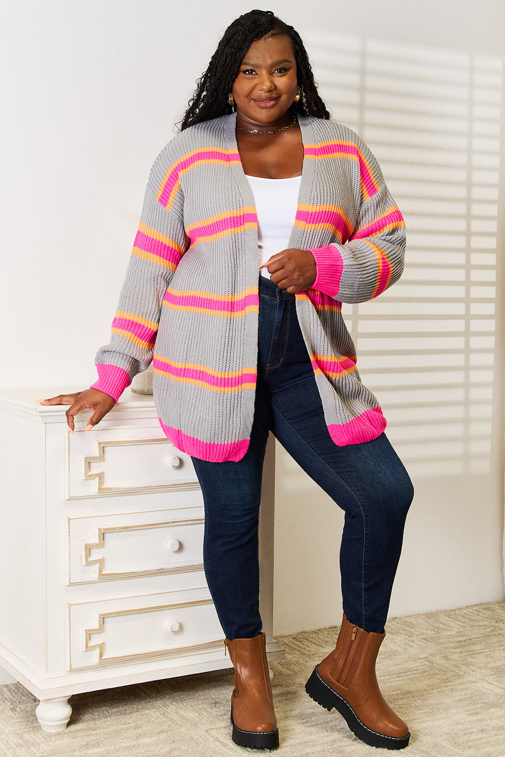 Woven Right Ribbed Long Sleeve Cardigan 