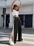 Two-Tone Side Snap Wide Leg Pants 