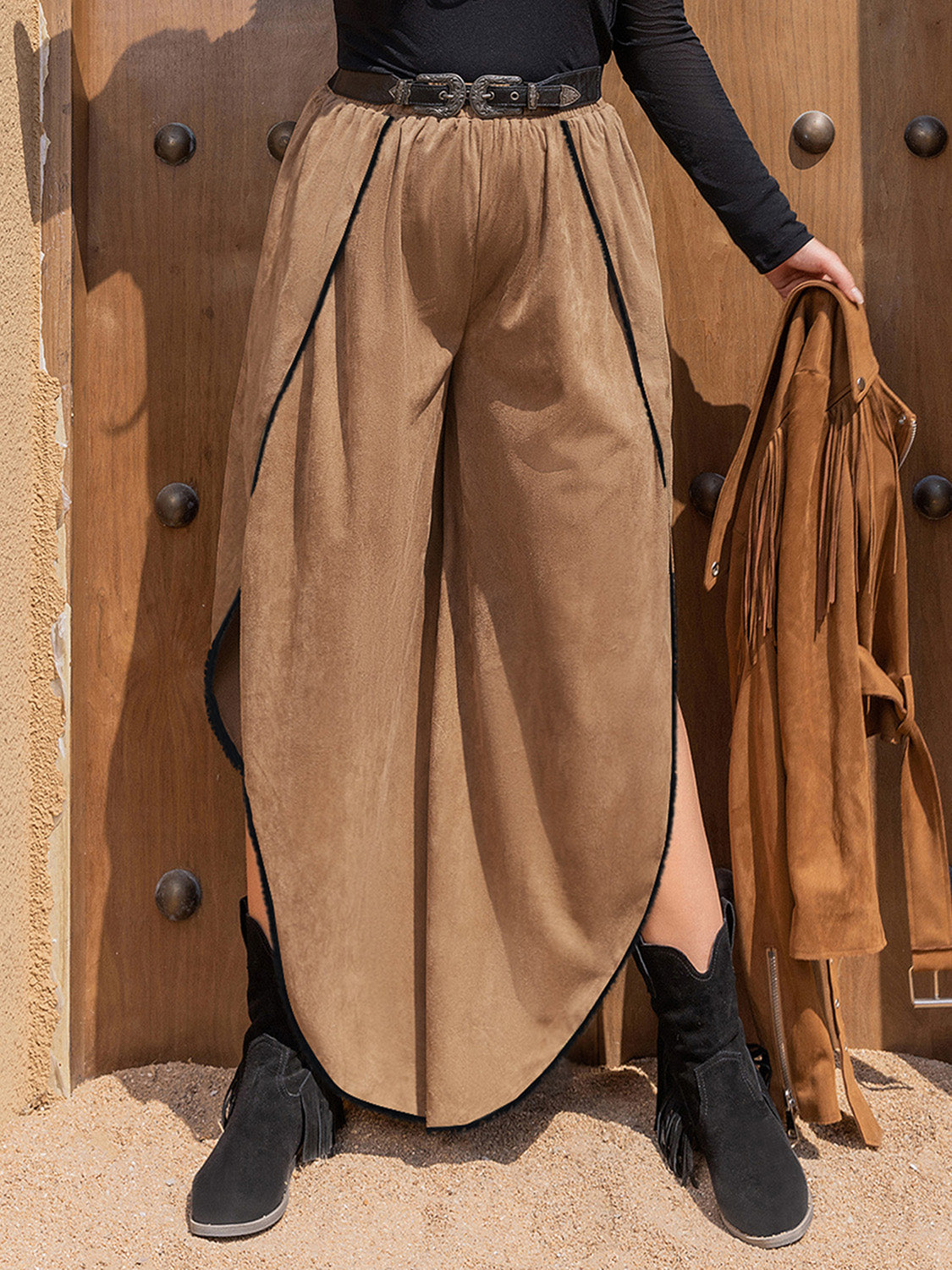 Plus Size Slit Wide Leg Pants 
