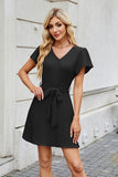 Tied Button Up Short Sleeve Mini Shirt Dress Dresses