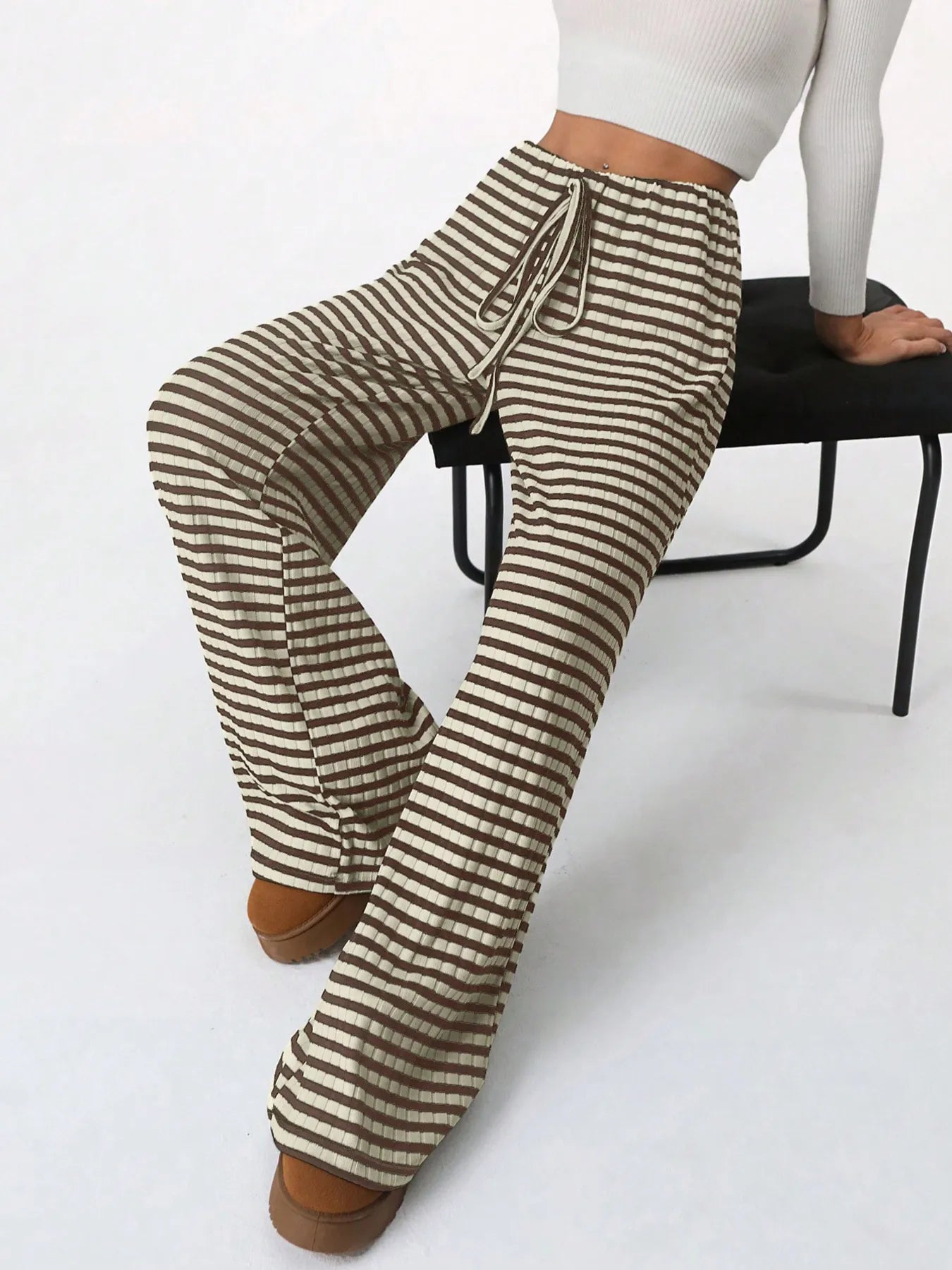 Striped Wide Leg Drawstring Pants 