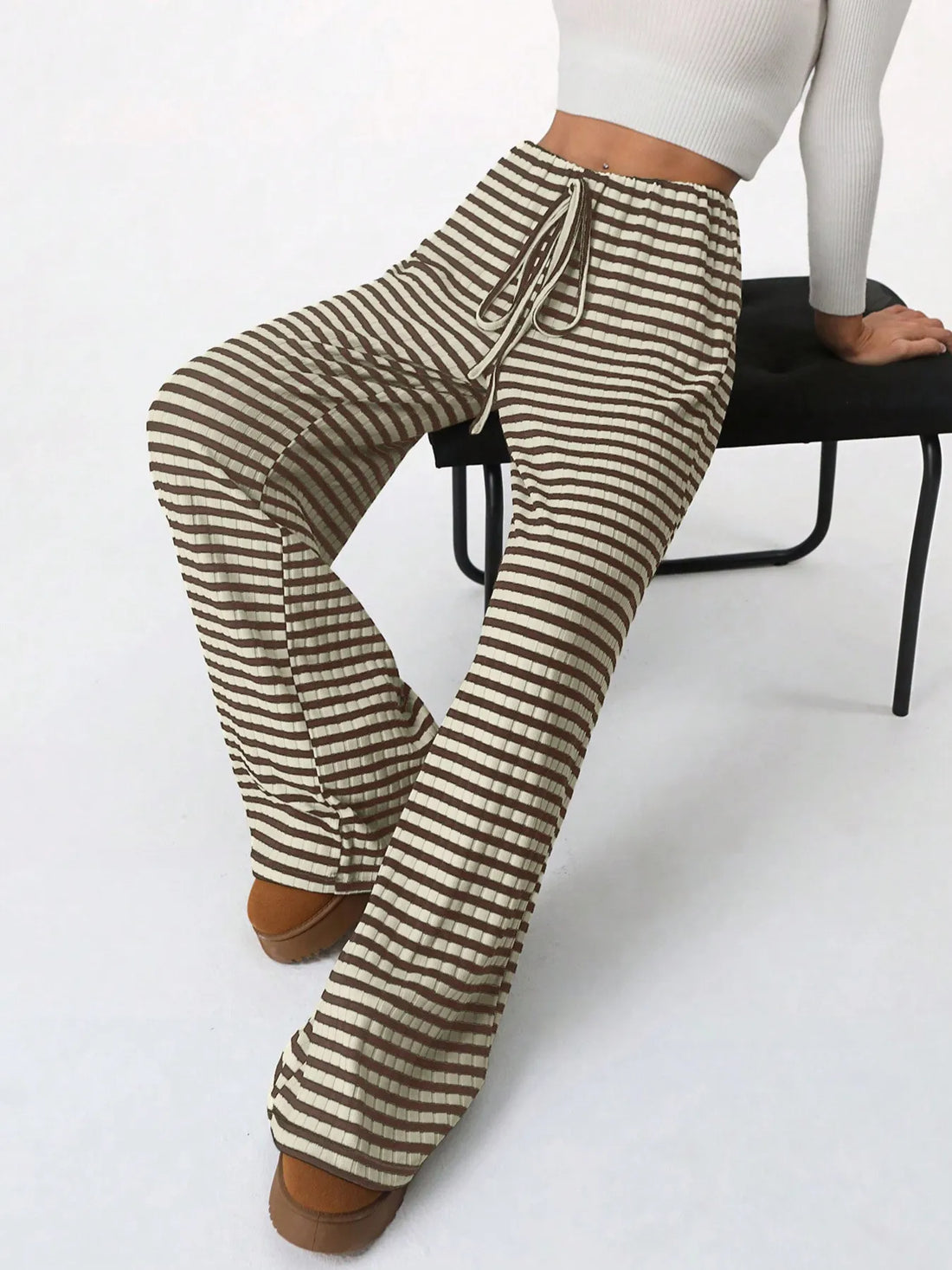 Striped Wide Leg Drawstring Pants 