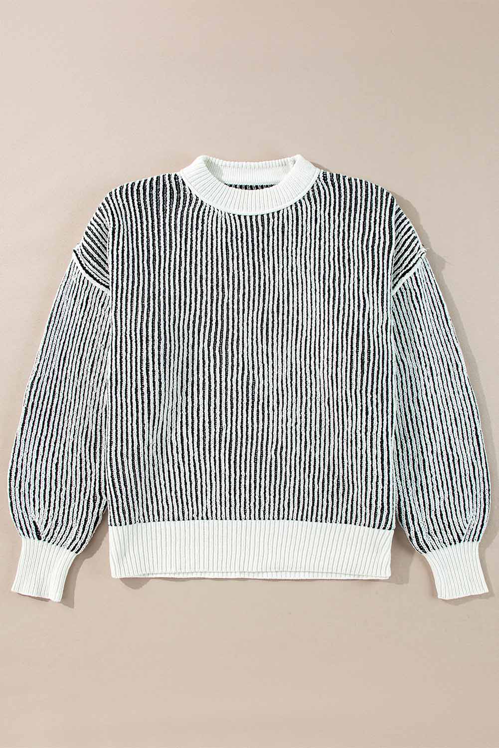 Chestnut Striped Textured Knit Contrast Edge Loose Sweater Sweaters & Cardigans/Sweaters