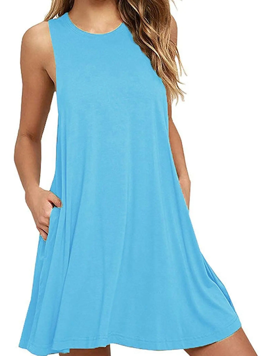 Full Size Round Neck Sleeveless Dress with Pockets 