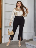 Plus Size Flounce Sleeve Band Collar Shirt 