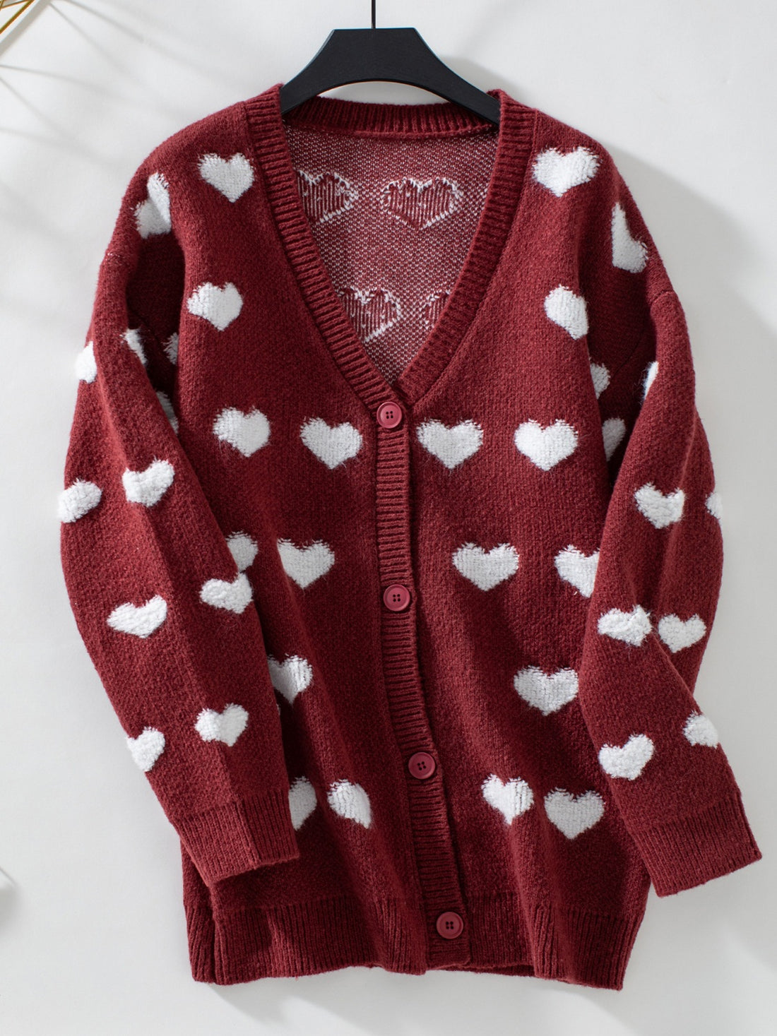 Heart V-Neck Button Up Long Sleeve Cardigan 