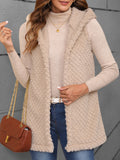 Texture Solid Color Hooded Vest Coat 