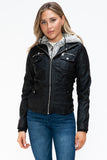 YMI Removable Faux Layered Multi-Pocket Jacket with Fuzzy Hood 