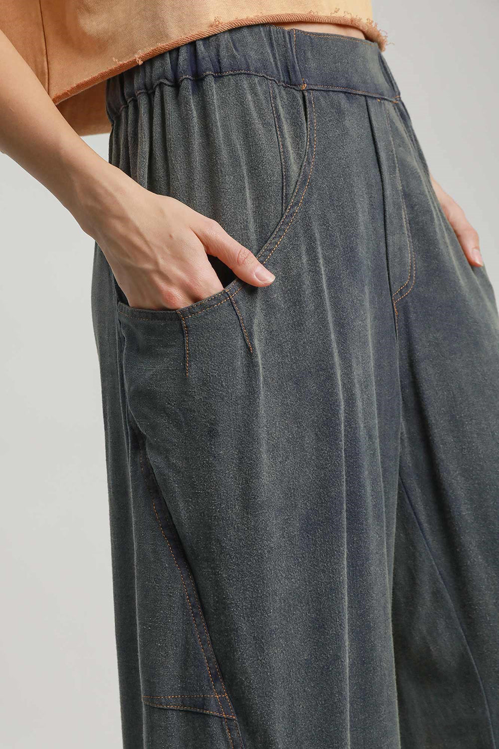Umgee Elastic Waist Baggy Fit Pants with Pockets 