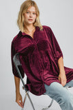 Umgee Full Size Polka Dot Button Up Half Sleeve Shirt 