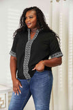 Double Take Embroidered Notched Neck Top 