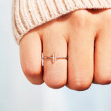 T Shape Inlaid Zircon 925 Sterling Silver Open Ring 
