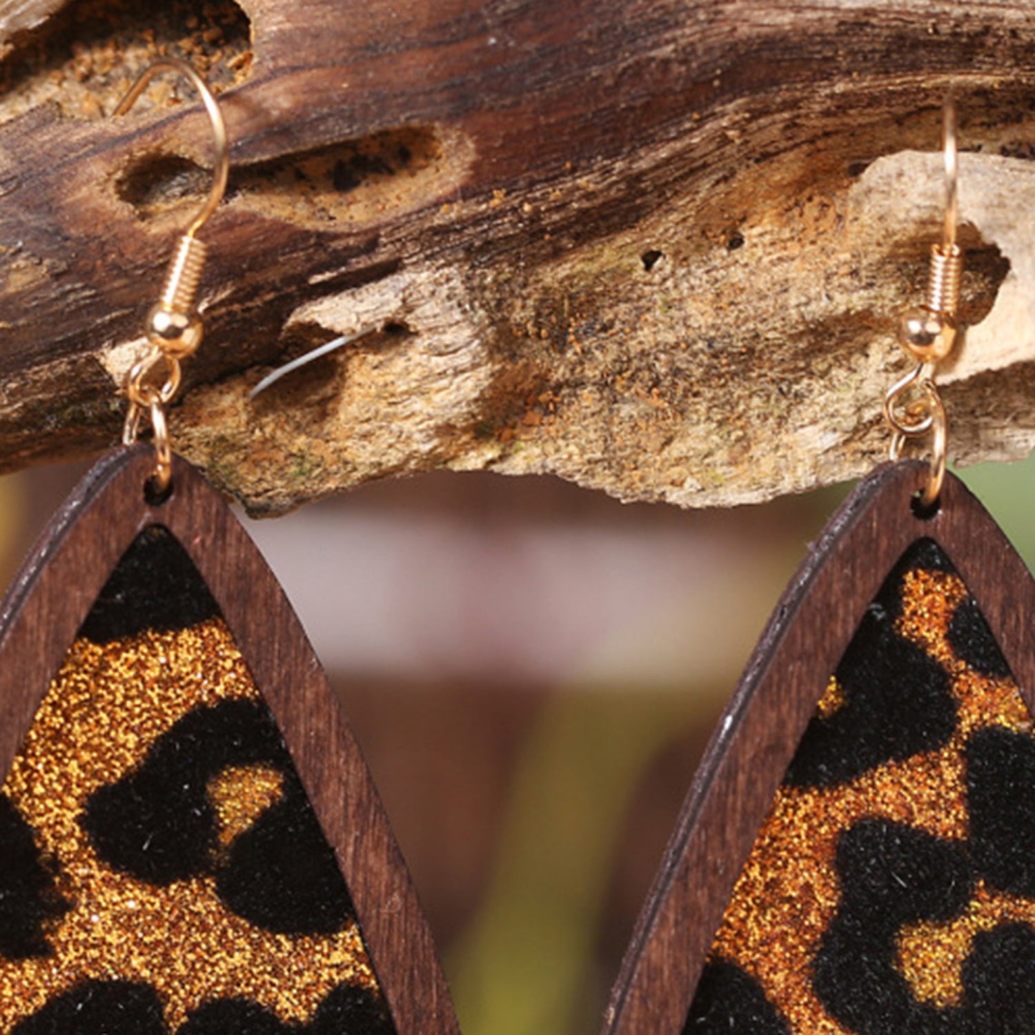Sequin Wood Teardrop Earrings 
