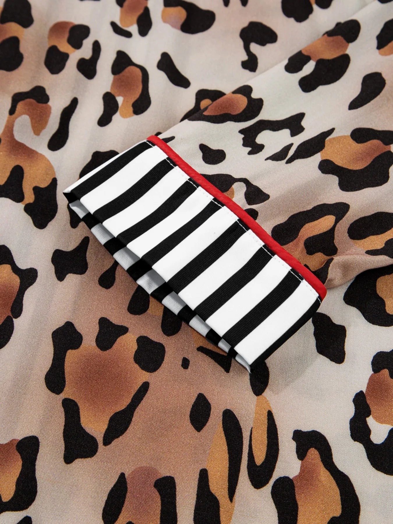 Leopard and Striped Trim Shirt and Pants Set Lingerie & Nightwear