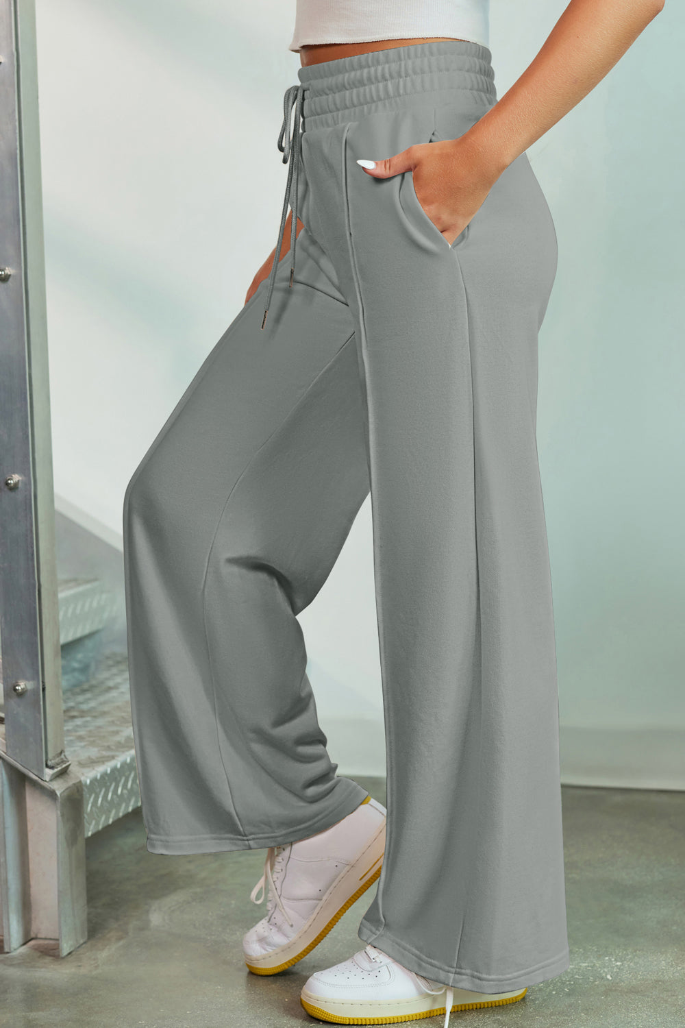 Drawstring Wide Leg Pants with Pockets Flares