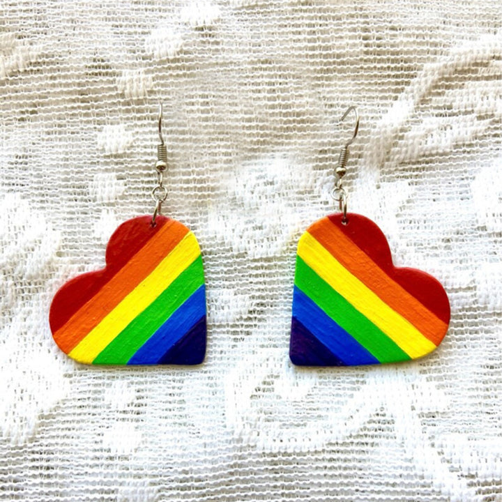 Leather Colorful Striped Heart Earrings 