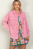 VERY J Full Size Button Up Raw Hem Long Sleeve Jacket 