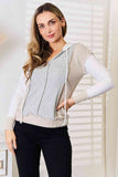 Double Take Color Block Exposed Seam Drawstring Hoodie 