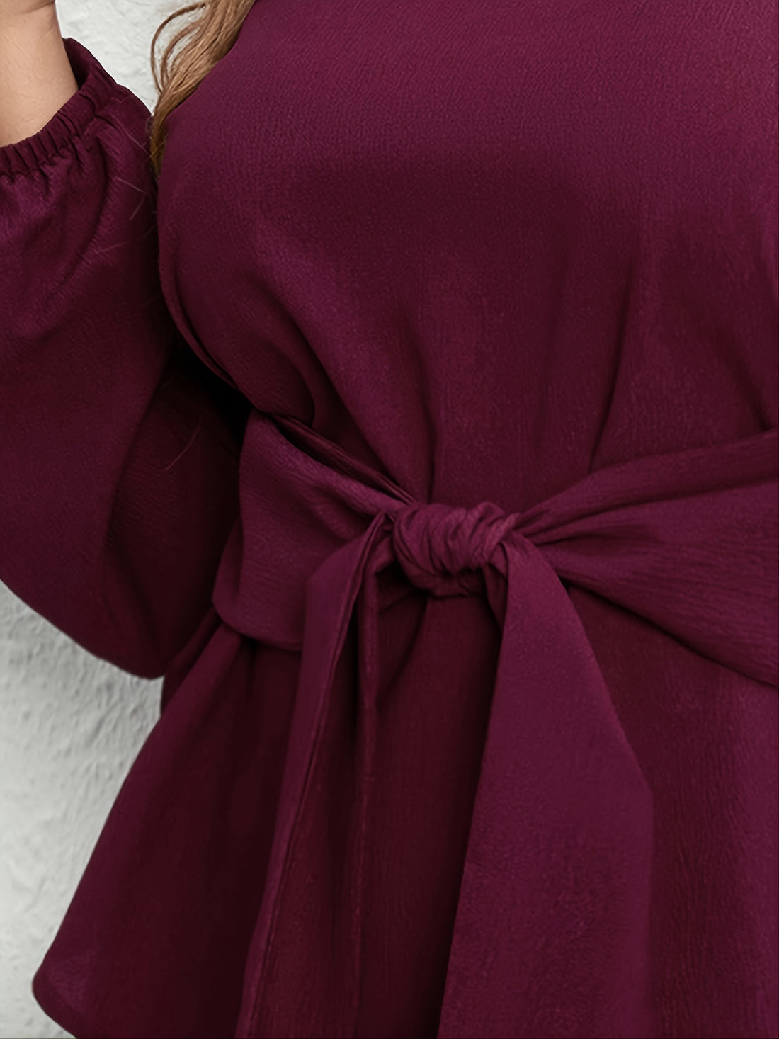 Plus Size Tie Front Long Sleeve Blouse 