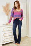 Angel Wings Multicolored Rib-Knit V-Neck Knit Pullover 