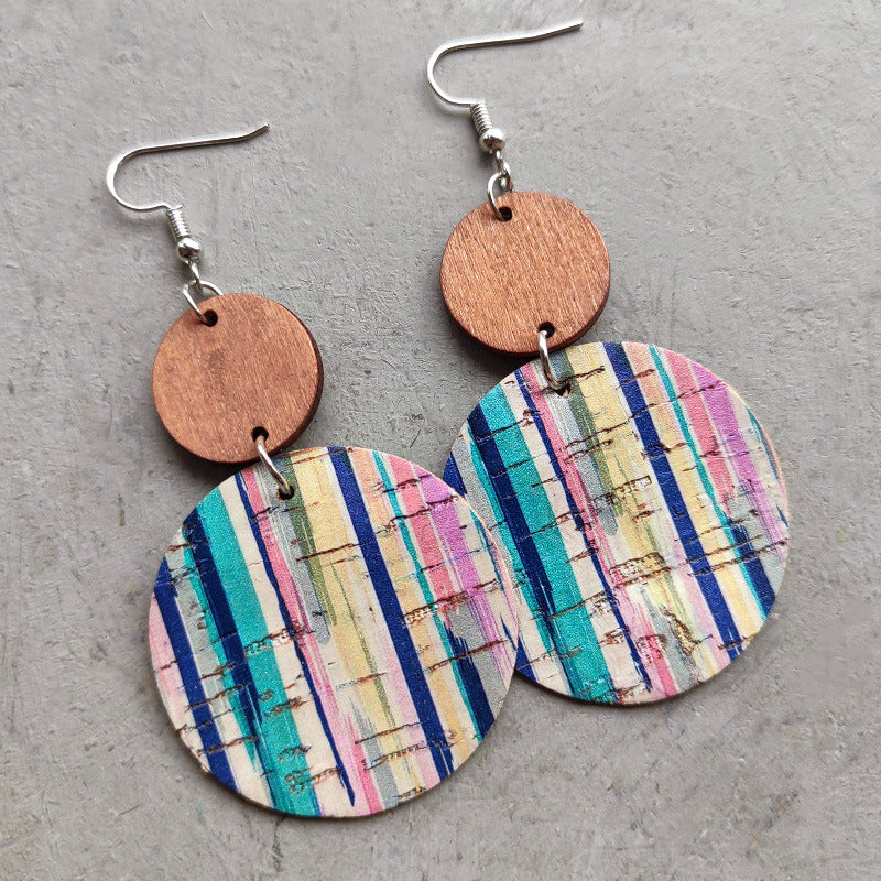Round Shape Wooden Dangle Earrings 