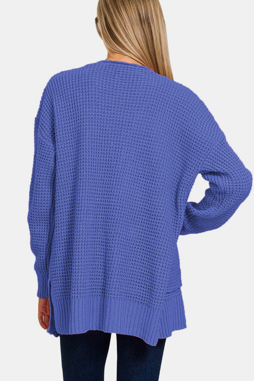 Zenana Waffle Open Front Sweater Cardigan 