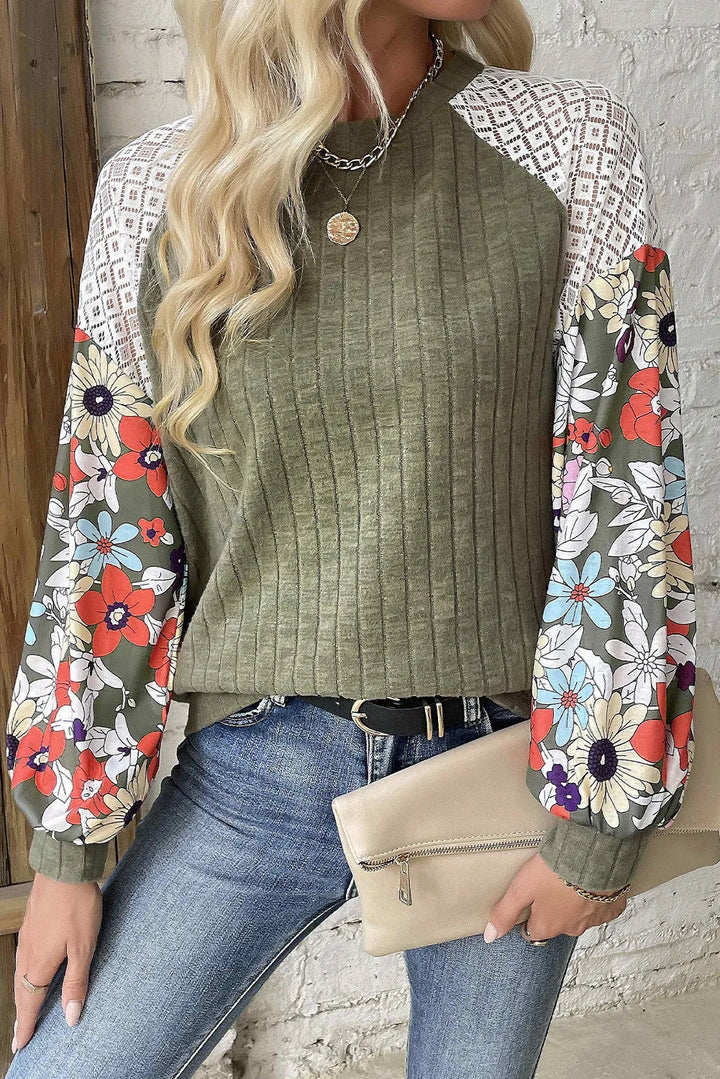 Printed Round Neck Long Sleeve Top 