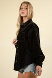VERY J Mixed Media Button Down Raw Hem Shacket 