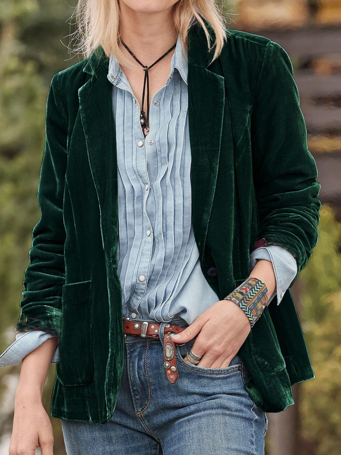 Pocketed Button Up Lapel Collar Blazer 