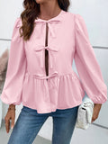 Ivy Lane Peplum Tied Long Sleeve Blouse 