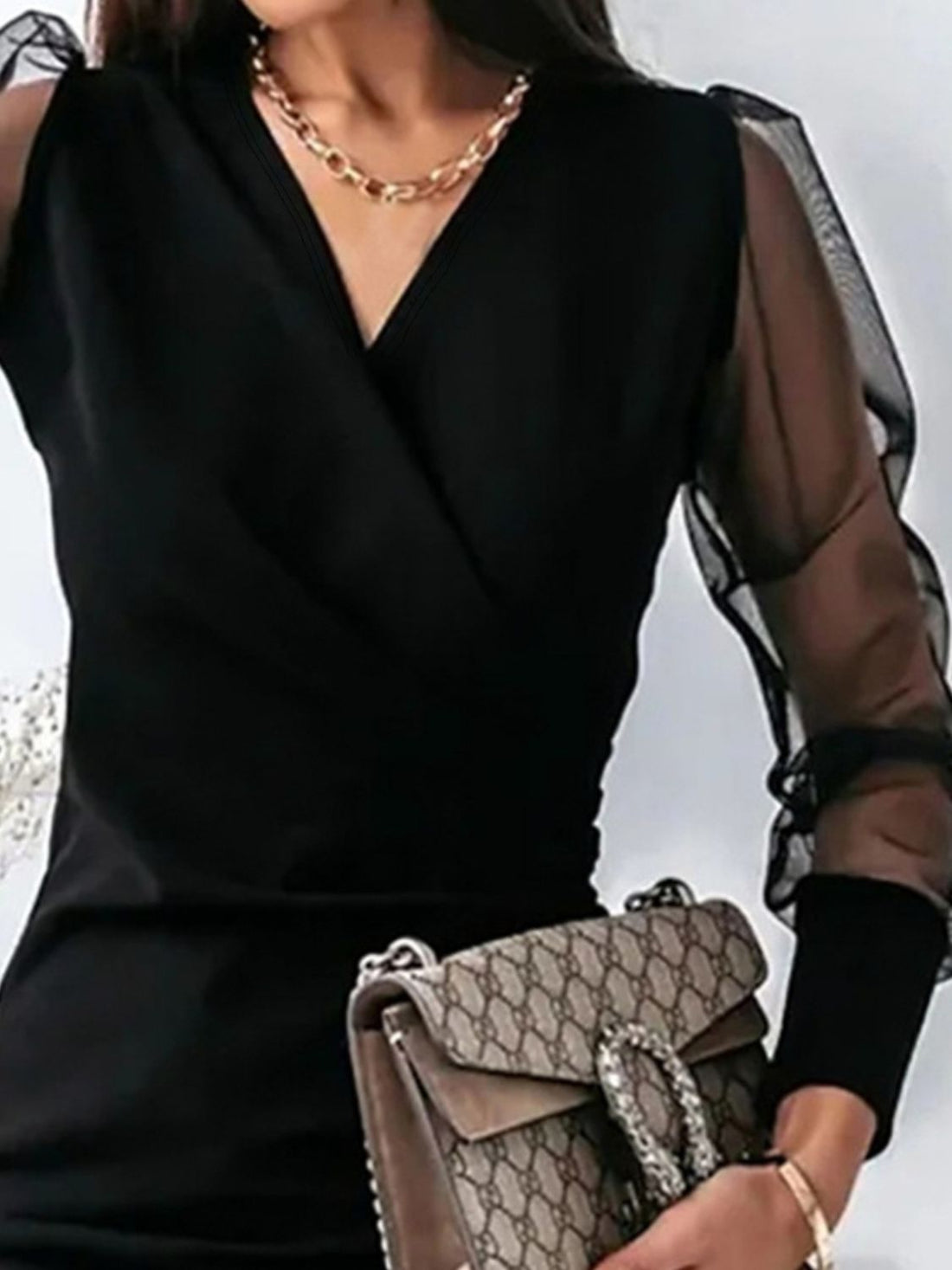 Surplice Long Sleeve Mini Dress 