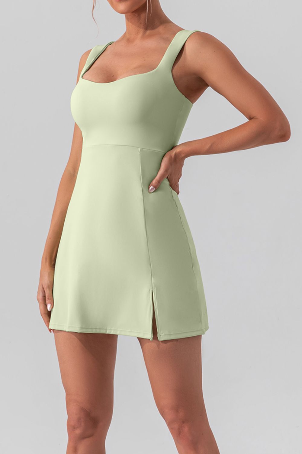 Square Neck Sleeveless Slit Mini Active Dress 