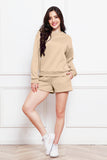 Round Neck Long Sleeve Sweatshirt and Drawstring Shorts Set 