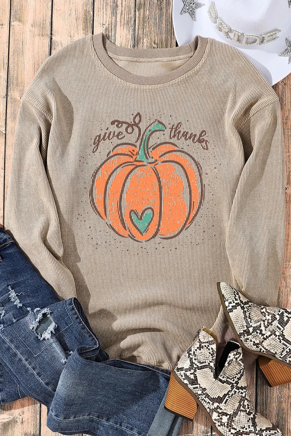 Pumpkin Graphic Round Neck Long Sleeve Sweatshirt 