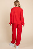Super Lady Full Size Crinkle Check Round Neck Top and Pants Lounge Set 