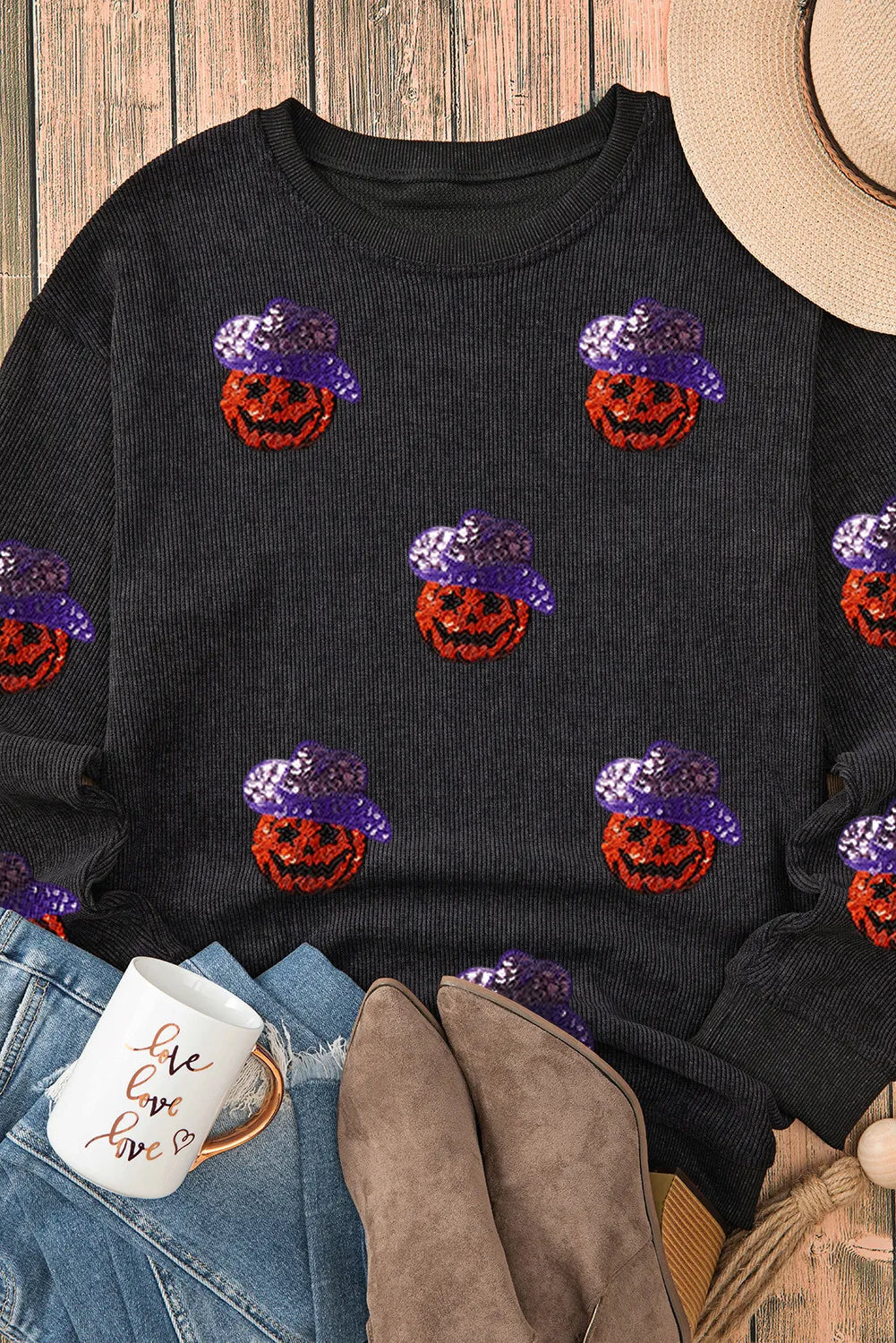 Sequin Pumpkin Long Sleeve Sweatshirt 